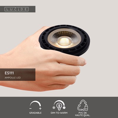 Lucide ES111 - Ampoule led - Ø 11 cm - LED Dim to warm - GU10 - 1x12W 2200K/3000K - Noir